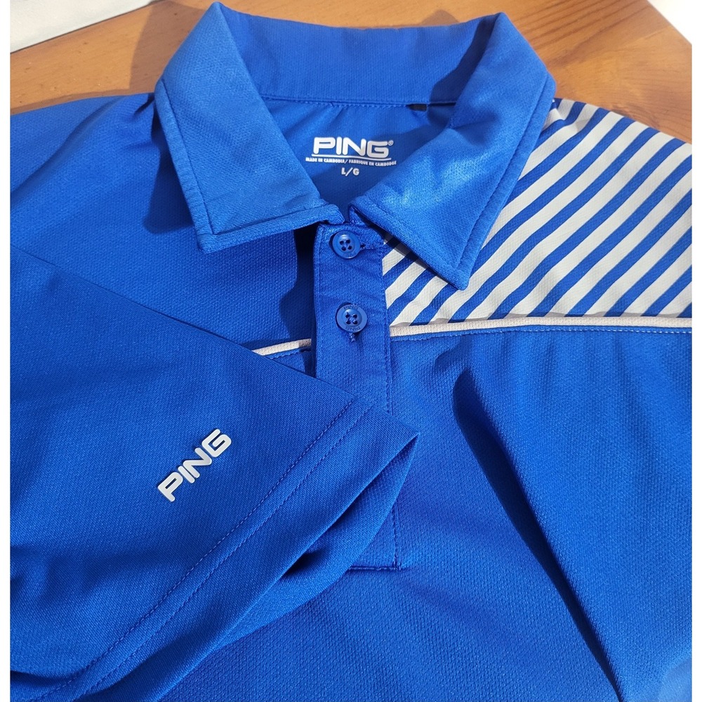 Ping Golf Polo Shirt Blue Striped Performance Sensorcool Short Sleeve Mens Large